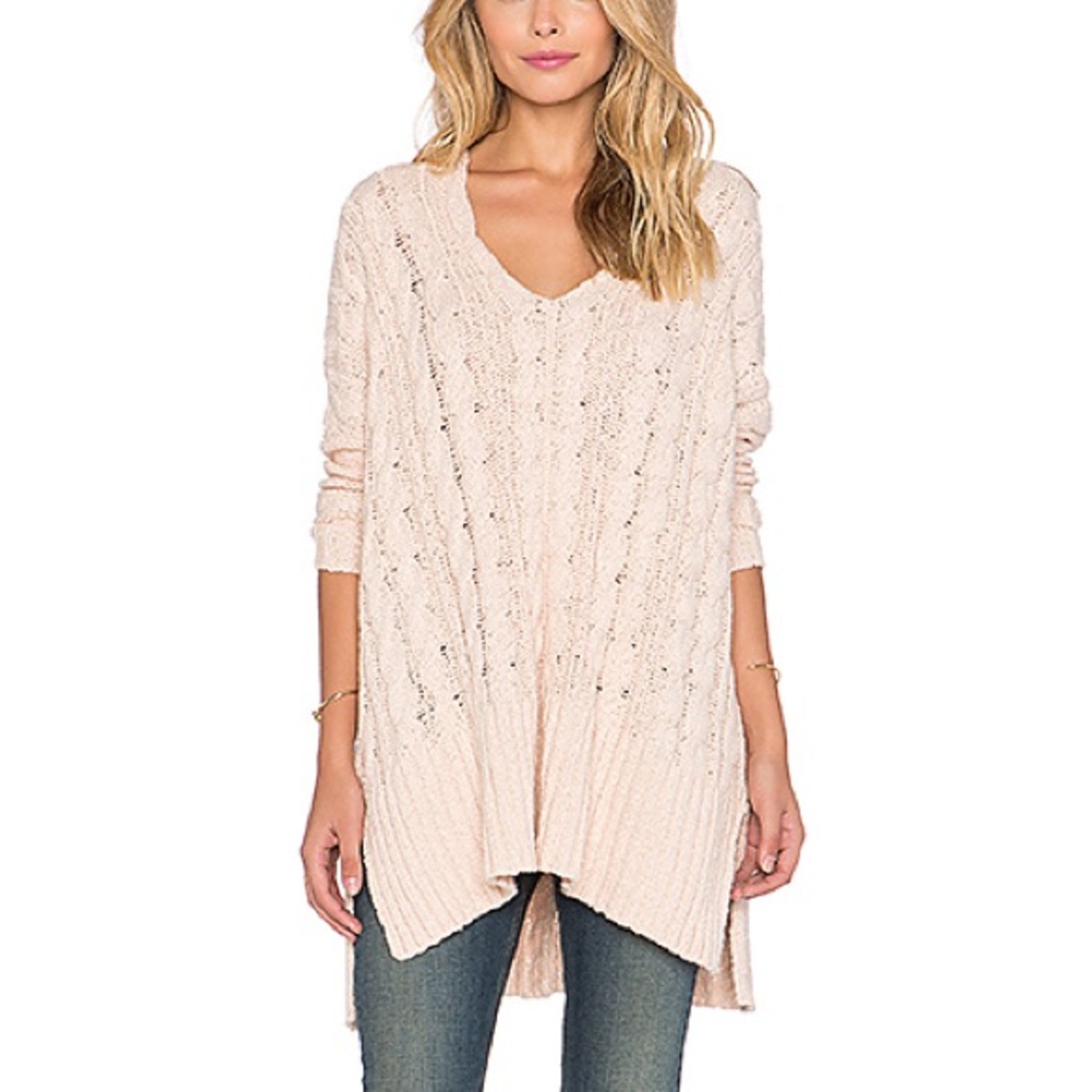 FREE PEOPLE PINK CABLE KNIT SWEATER